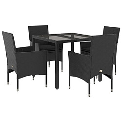 vidaXL Ensemble à manger de jardin et coussins 5 pcs noir rotin verre