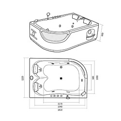 Simba BAIGNOIRE BALNEO BAIN Orion BAIGNOIRE D'ANGLE TOURBILLON MASSANTE 180 x 120 cm SPA 2 PERSONNES pas cher
