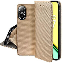 Htdmobiles Housse etui portefeuille avec coque interieure en silicone pour Realme C67 4G + film ecran - OR MAGNET