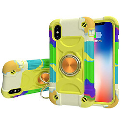 Universal Associable YH pour l'iPhone X / XS / 5.8 Shell de téléphone mobile, coque de support de rotation de couleur de contraste, couvercle de protection tout compris tout compris (jaune-vert)