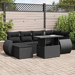 vidaXL Salon de jardin 7 pcs avec coussins noir résine tressée