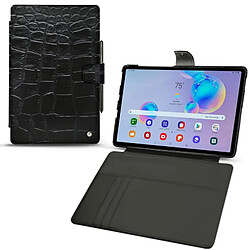 Housse cuir Samsung Galaxy Tab S6 Lite - Rabat portefeuille - Crocodile nero ( Noir / Black) - NOREVE