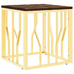 vidaXL Table basse doré acier inoxydable et bois massif récupération