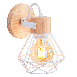 Stoex Applique Murale En Métal Applique Murale Rétro Applique En Bois Applique D'Intérieur Blanc E27 Applique Moderne Lampe Murale Cage En Diamant