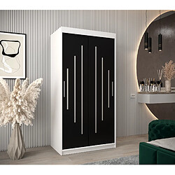 Abiks Meble Armoire YORK À Portes Coulissantes 200/100/62 2 Portes (Blanc/Noir)