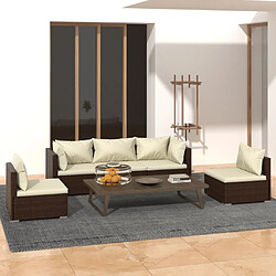 Maison Chic Salon de jardin 5 pcs + coussins - Mobilier/Meubles de jardin - Table et chaises d'extérieur Résine tressée Marron -MN86406