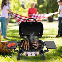 Barbecue à Gaz Portable de Table Kekai Erie 96,8x47,9x36 cm 5 kW | 2 Brûleurs, Thermomètre, Tables Latérales, Gril et Plancha