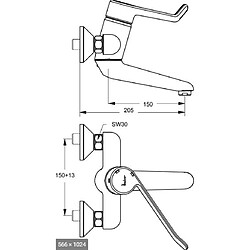 Mitigeur Mécanique pour bain Okyris 2 Clinic Porcher Robinet Chromé en Laiton D2325AA