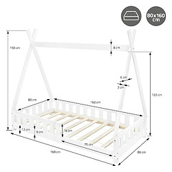 ML-Design Lit d'enfant Tipi + matelas lit avec antichutes en bois de pin blanc 80x160 cm pas cher