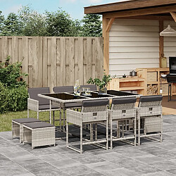 Maison Chic Ensemble à manger d'extérieur 11 pcs avec coussins,Salon de jardin gris poly rotin -GKD558542