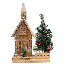 ECD Germany Maison de Noël Décorative en Bois avec Éclairage LED, Blanc Chaud, 27x11x44 cm, Alimentée par Piles, avec Minuterie, Décoration de Noël d'Intérieur, Figurine Ornement de Sapin oú Cadeau