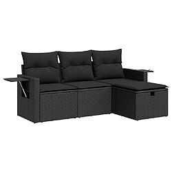 vidaXL Salon de jardin 4 pcs avec coussins noir résine tressée