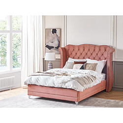 Beliani Lit double en velours rose 140 x 200 cm AYETTE