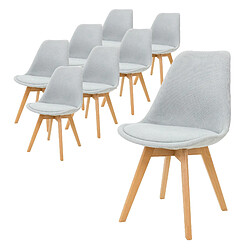 Ensemble de 8 chaises de salle à manger, chaise rétro scandinave tapissée ML-Design ML-Design Set de 8 chaises de salle à manger avec dossier, Gris, Chaise rétro scandinave rembourrée avec pieds en hêtre, assise en lin, Chaise de cuisine ergonomique pour table à manger, Chaises de salon Chaise