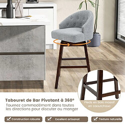 Avis Helloshop26 2 chaises de bar pivotantes pieds en bois d'hévéa dossier rembourré tissu en lin respirant design capitonné rivets élégants patins réglables gris 20_0007524