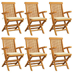 vidaXL Chaises de jardin avec coussins crème lot de 6 Bois teck massif 