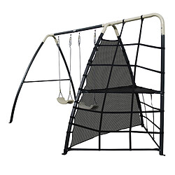 Acheter AXI Set de Balançoire en métal en anthracite & crème | Balançoire 2 agrès / places & filet à grimper | Portique avec Balançoire de jardin / extérieur pour enfants