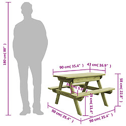 vidaXL Table de pique-nique pour enfants avec bancs Pinède imprégnée pas cher