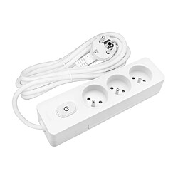 Null Multiprise SELDUR G3FA22B, 3 prises type E + interrupteur à voyant, Blanc, câble 2m