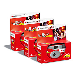 AGFA PHOTO 601020 - Appareil Photo Jetable LeBox Flash, 27 photos, Objectif Optique 31 mm - Gris et Rouge - Gris et Rouge