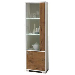 Dansmamaison Vitrine 2 portes Laqué Blanc Brillant/Bois à LED - AVELLINO