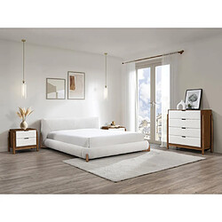 Vente-Unique Lit 140 x 190 cm - Tissu bouclette - Blanc et naturel + Matelas - GAMURA