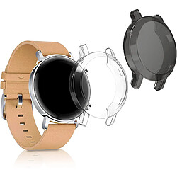 2X Coque Compatible avec Huawei Watch GT2 (42mm) - Étui Cadre Écran de Protection pour Fitness Tracker - Noir-Transparent