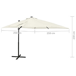 vidaXL Parasol de jardin en porte-à-faux et mât et lumières LED sable pas cher