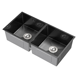 ML-Design Évier double inox cuisine bac à encastrer anthracite vidage trop-plein 81,5x40cm