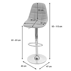 Mendler Tabouret de bar HWC-A67, tabouret de bar comptoir ~ tissu/textile gris, pied chromé