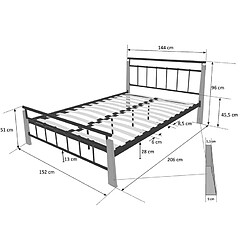 Avis Homestyle4U Design metal lit double 140 x 200 cadre de lit lattes bois neuf