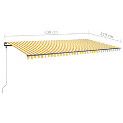 vidaXL Auvent manuel rétractable avec LED 600x350 cm Jaune et blanc pas cher