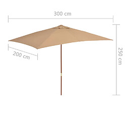 vidaXL Parasol d'extérieur avec mât en bois 200 x 300 cm taupe pas cher