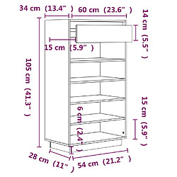 vidaXL Armoire à chaussures Noir 60x34x105 cm Bois de pin massif pas cher