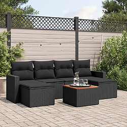 vidaXL Salon de jardin 7 pcs avec coussins noir résine tressée