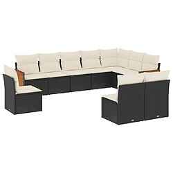 Maison Chic Salon de jardin 10 pcs avec coussins | Ensemble de Table et chaises | Mobilier d'Extérieur noir résine tressée -GKD85759