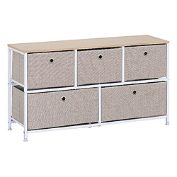 Mobili Rebecca Meuble De Rangement Bas Chiffonier À 5 Tiroirs En Metal Et Tissu Blanc Beige