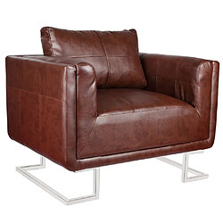 vidaXL Fauteuil cube avec pieds chromés Marron Similicuir