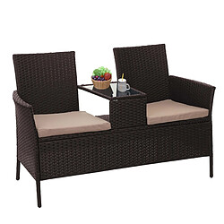 Decoshop26 Banc en polyrotin avec table fauteuils chaises de jardin 132cm marron coussin crème 04_0001138 pas cher