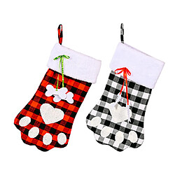 C35 2PCS Décoration de Noël Rouge et Noir treillis Chien de Noël chien chaussettes chaussettes de cadeau de Noël décoration chaussettes de bonbons