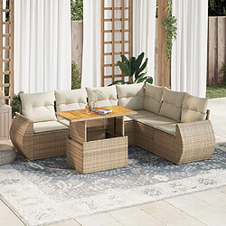 vidaXL Salon de jardin avec coussins 7 pcs beige résine tressée