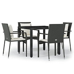 vidaXL Ensemble à manger de jardin coussins 5pcs Noir Résine tressée