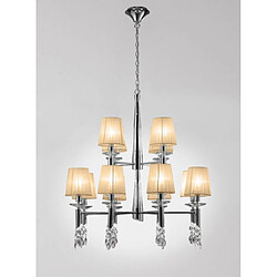 Luminaire Center Suspension Tiffany 2 Tier 12+12 Ampoules E14+G9, chrome poli avec Abat jour bronzes & cristal transaparent