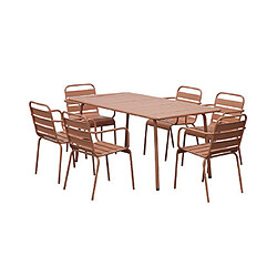 Mes Ensemble table de jardin + 6 fauteuils en métal terracotta - BACA