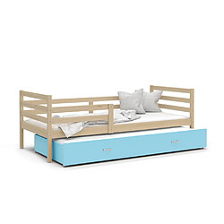 Kids Literie Lit Gigogne Milo 90x190 Pin - bleu Livré avec sommiers, tiroir et matelas en mousse de 7cm