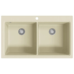 vidaXL Évier de cuisine Granit Double lavabo Beige