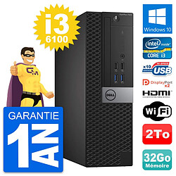 PC Dell OptiPlex 7040 SFF Core i3-6100 RAM 32Go Disque 2To HDMI Windows 10 Wifi - Occasion