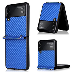 Coque en TPU + PU texture en fibre de carbone avec lanière bleu pour votre Samsung Galaxy Z Flip3 5G