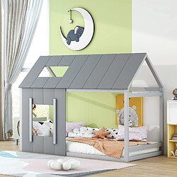 Avis KOMHTOM Lit Simple Enfant 90 X 200 cm - Forme De Maison - Gris Foncé + Clair