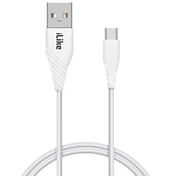 iLike ICT01 Câble TPE durable USB vers USB-C (Type-C) Câble de données et chargeur rapide 3,1 A 1 m Blanc